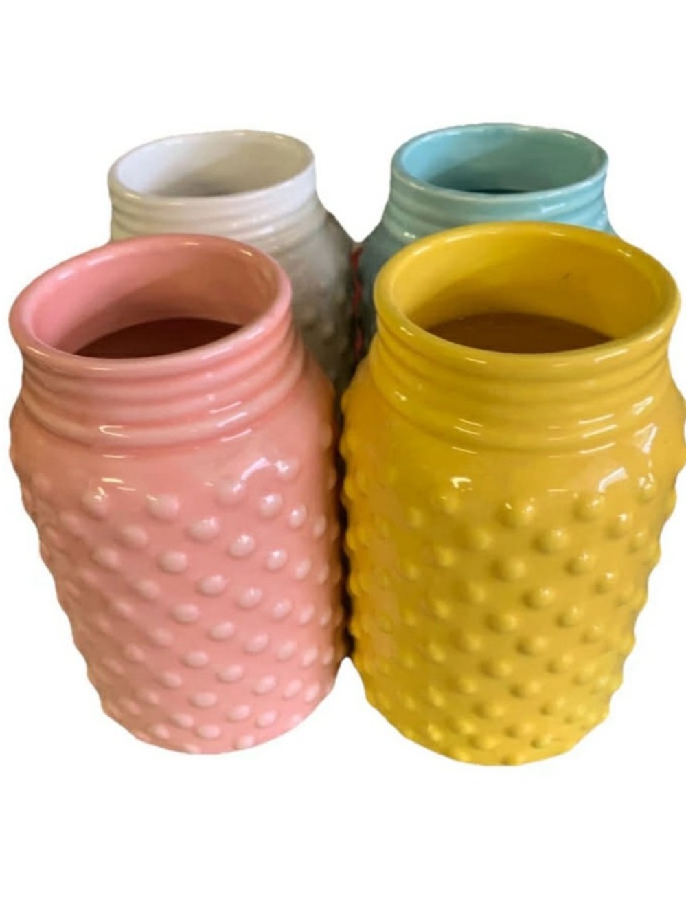 Colorful Hobnail Ceramic Vase Set - Pink, Yellow, Mint & White